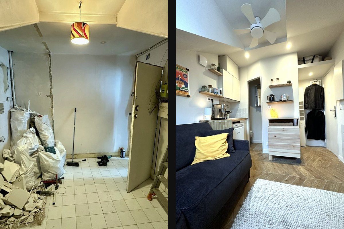 Rénovation complète : cuisine et rangements, avant et après